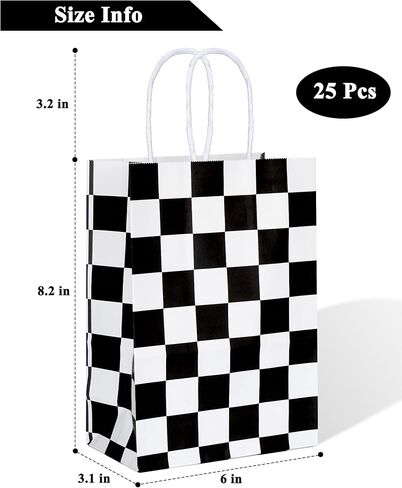 ADIDO EVA Black and White Checkered Gift Bags Checkered Racing Treat Bags Race Car Party Favors Bag with Handles 12Pcs (8.2 x 6 x 3.1 In) in Saudi Arabia