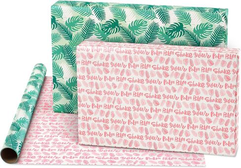 American Greetings Reversible Wrapping Paper for Graduation, Birthdays and All Occasions, Flamingo, Palms and Sloths (3 Rolls, 120 sq. ft.) in Saudi Arabia