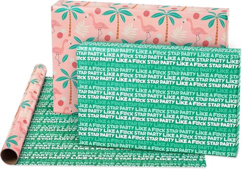 American Greetings Reversible Wrapping Paper for Graduation, Birthdays and All Occasions, Flamingo, Palms and Sloths (3 Rolls, 120 sq. ft.) in Saudi Arabia