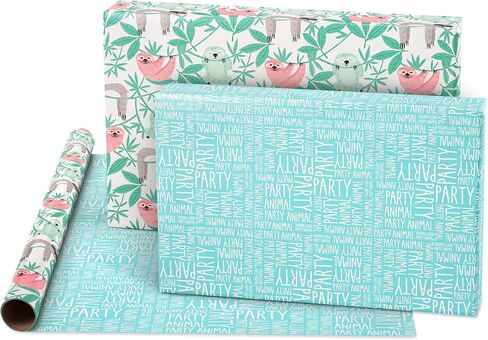 American Greetings Reversible Wrapping Paper for Graduation, Birthdays and All Occasions, Flamingo, Palms and Sloths (3 Rolls, 120 sq. ft.) in Saudi Arabia