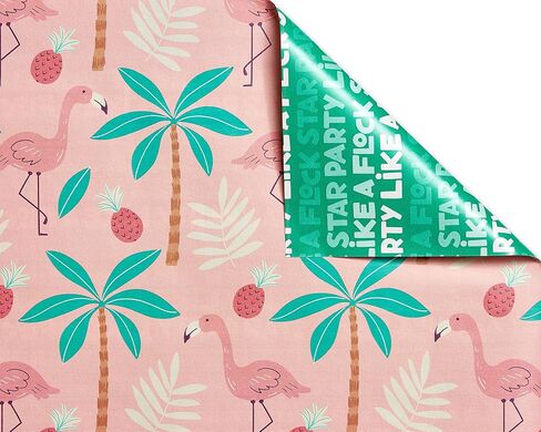 American Greetings Reversible Wrapping Paper for Graduation, Birthdays and All Occasions, Flamingo, Palms and Sloths (3 Rolls, 120 sq. ft.) in Saudi Arabia