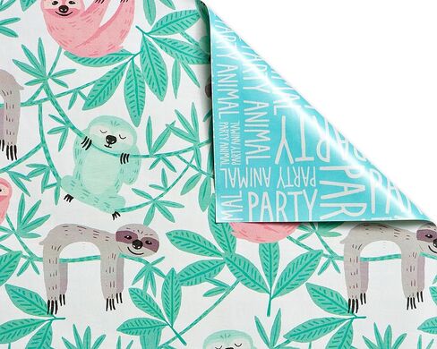 American Greetings Reversible Wrapping Paper for Graduation, Birthdays and All Occasions, Flamingo, Palms and Sloths (3 Rolls, 120 sq. ft.) in Saudi Arabia