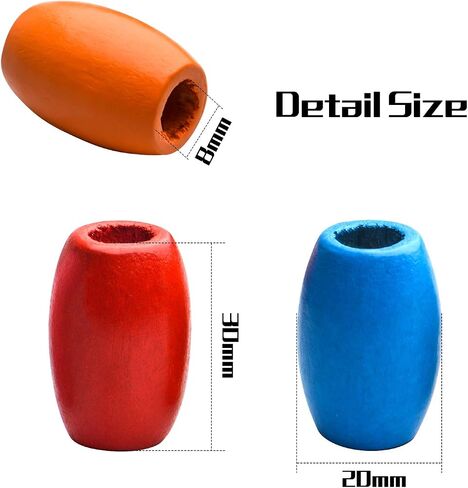 Wooden Oval Beads, 30 Pcs - Colorful, Large Hole, Tube & Barrel Shapes - DIY Bracelet & Necklace Craft in Kuwait