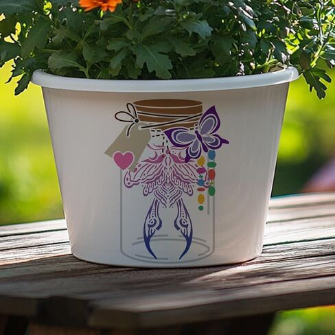 MAYJOYDIY 2Pcs Mason Jar Flowers Stencils for Painting 11.8×11.8inch with Paint Brush Reusable Vase Branches Butterfly Stencils Templates for Wood Wall Window DIY Craft Home Decor in Saudi Arabia