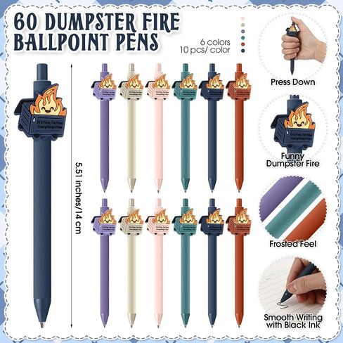 60 Sets Dumpster Fire Gifts Funny Ballpoint Pens and Bookmarks Employee Emotional Support Appreciation Gifts Bulk for Office Coworkers Staff Team in Saudi Arabia