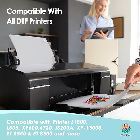 Polytech DTF Transfer Film-A3 ، 60 ورقة ، 11x17 '' ، ورق حرارة الأليف ، ورقة نقل الحرارة الساخنة غير اللامعة ، مباشرة إلى فيلم Epson Printer ET-8550 ، ET8500 ، XP15000 ، L1800 ، لنقل تي شيرت DIY in Kuwait