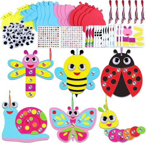 Qyeahkj 412pcs Summer Foam Sticker Crafts Kit for Kids 24 Sets Spring Bug Foam Paper Arts Gifts with Magnet Spring Craft Project for Toddler Preschool for Insect Birthday Party Favor Supplies in Saudi Arabia