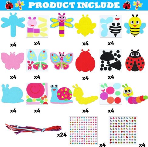 Qyeahkj 412pcs Summer Foam Sticker Crafts Kit for Kids 24 Sets Spring Bug Foam Paper Arts Gifts with Magnet Spring Craft Project for Toddler Preschool for Insect Birthday Party Favor Supplies in Saudi Arabia