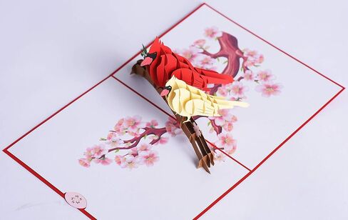 3D Popup Card of Cardinal Bird Couple, Paper Art & Handicraft, Greeting Card, Birthday, Anniversary, Christmas, Mothers Day, Fathers Day Card, Handmade Gift For Mom, Dad, Wife, Husband in Saudi Arabia