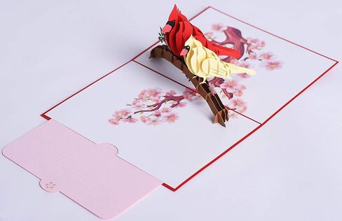 3D Popup Card of Cardinal Bird Couple, Paper Art & Handicraft, Greeting Card, Birthday, Anniversary, Christmas, Mothers Day, Fathers Day Card, Handmade Gift For Mom, Dad, Wife, Husband in Saudi Arabia