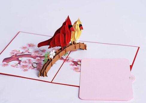 3D Popup Card of Cardinal Bird Couple, Paper Art & Handicraft, Greeting Card, Birthday, Anniversary, Christmas, Mothers Day, Fathers Day Card, Handmade Gift For Mom, Dad, Wife, Husband in Saudi Arabia