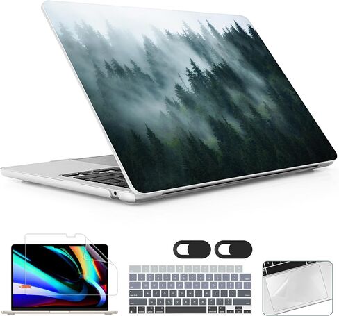 for MacBook Air 15 inch Case 2023 2024 2025 Release A3241 M4 A3114 M3 A2941 M2 with Liquid Retina Display & Touch ID, Hard Shell with Screen Protector & Webcam Cover & Keyboard Cover, Forest in Saudi Arabia