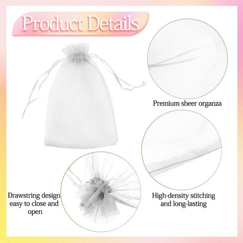 Organza Bags, 100Pcs White Gift Bags Sheer Organza Bags 4x6 Inches Mesh Bags Drawstring Jewelry Gift Bags Bulk Small Candy Bags for Wedding Birthday Valentines Jewelry Festival Soaps Party Favor Bags in Saudi Arabia