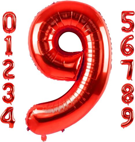 40 Inch Large Red Number 9 Balloon Extra Big Size Jumbo Digit Mylar Foil Helium Balloons for Birthday Party Celebration Decorations Graduations Wedding Anniversary Baby Shower Supplies Photo Shoot in Kuwait