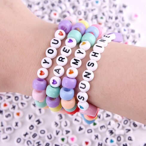 FEPITO 1800pcs White Round Letter Beads Acrylic Number Beads Love Heart and Alphabet Beads with 1 Roll Elastic Crystal String Cord for Jewelry Making DIY Necklace Bracelet in Saudi Arabia