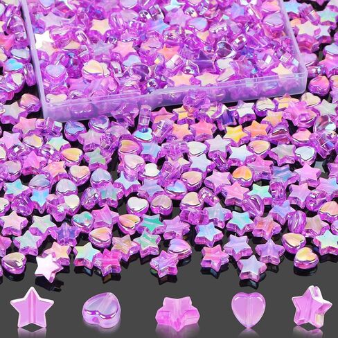 EVERMARKET Cute Bracelets - Acrylic Star & Heart Beads for Jewelry Making, Bulk Pack of 400 Pcs with 11mm Stars, 9mm Hearts, Crystal Spacers (Colorful) in Kuwait