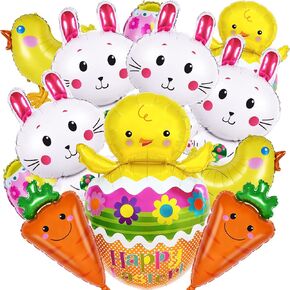 ASTARON 12pcs Easter Balloons, Foil Balloons Set for Easter Decorations, Bunny, Carrot, Chick Patterns, Includes 6 Designs, Unisex, All Ages, Party Decor, Gift for Kids