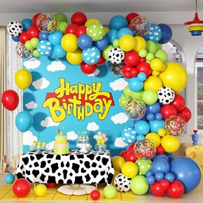 141pcs Red Blue Yellow Balloon Arch Kit with Lime Green Red Yellow Blue Confetti Balloons for Baby Shower Birthday Party Decorations