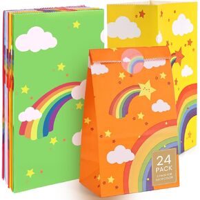 VGOODALL 24PCS RAINBOW PARTION الأكياس ، حقائب هدايا صغيرة مع ملصقات لعيد الميلاد ، استحمام الطفل ، لوازم الحفلات