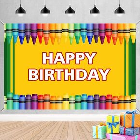Crayon Theme Happy Birthday Backdrop Crayon Birthday Decorations Banner Photography Background for Kids Happy Birthday Party Decorations Supplies