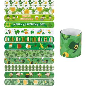 48pcs St. Patrick's Day Slap Bracelets, 12 Styles Slap Bands Shamrock Slap Bracelets St. Patrick s Day Party Favors Irish Four Leaf Clover Snap Bracelets for Boys Girls Teens Adults
