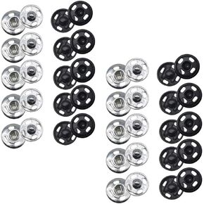 JOSDIOX Sew on Snap Buttons 0.63" Black and Silver Metal Snap Fastener Buttons Press Button for Sewing Clothing (16mm-40sets)