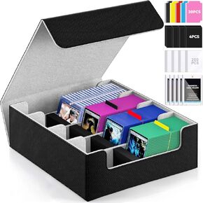 3000+ Trading Card Storage Box Black 4 Rows Card Deck Box with 239 Pcs Accessories Magnetic Closure Cards Case for Magic Game Baseball Sports Cards YugiOh and MTG TCG