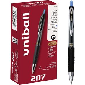 uni-ball® 207™ Retractable Fraud Prevention Gel Pens, Micro Point, 0.5 mm, Black Barrels, Black Ink, Pack Of 12