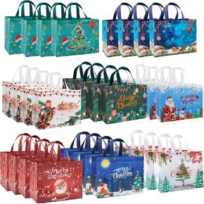 YANGTE 8 Pack Christmas Gift Bags with Handles, Large Non-Woven Tote Bags for Wrapping Xmas Party Favors, 12.8"x9.8"x6.7