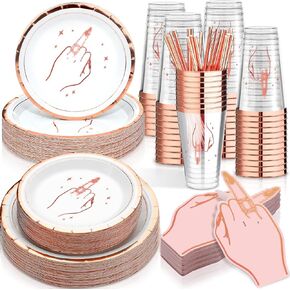 150 Pcs Ring Finger Cowgirl Bachelorette Party Decorations Set Reusable Cups Plates Napkins and Straws Western Cowgirl Party Supplies for Bridal Shower Decorations(Ring Finger)