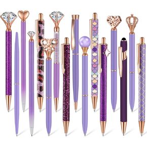 Colarr 16 Pcs Cute Ballpoint Sparkle Pens Set Metal Crystal Diamond Glitter Pen for Journaling Pretty Retractable Black Ink Christmas Fancy Gifts for Women Girls Office School Supply(Purple)