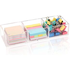 Acrylic 3in1 sticky note stome order منظم ، 11.8 "× 3.9" × 2.3 "موزع وسادة المذكرة الذاتي للمكاتب المدرسية للبنك مع 3 مقصورات (DP003)
