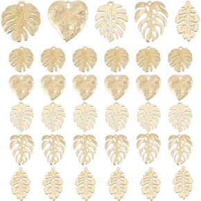PH PandaHall 35Pcs Monstera Leaf Charms, 5 Style Tropical Leaf Charms Metal Embellishments Stainless Steel Hollow Leaf Pendants for Jewelry Making DIY Necklace Earring Decoration, Golden
