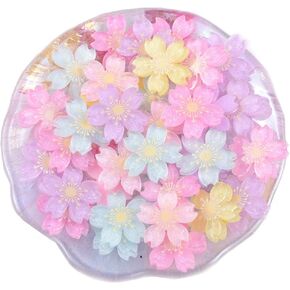 MSCFTFB 50 Pieces Flower Resin Charms Sakura Plastic Beads Flatback Cabochons Embellishment for Earrning Necklace Bracelet Jewelry Making Cardmaking Photo Frame Hair Accessories