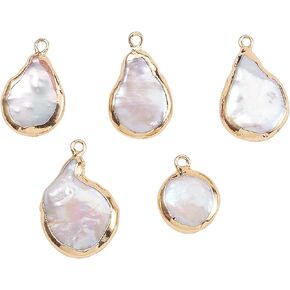 LiQunSweet 5 Pcs Natural Freshwater Pearls Bead Pendants Baroque Cultured with Brass Findings Drop Pearl Charms Bulk for Jewelry Making - 18~20mm