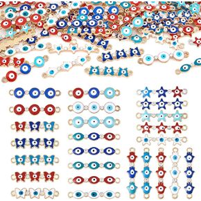 Craftdady 50Pcs Enamel Evil Eye Alloy Connector Charms Crystal Rhinestone Butterfly Star Evil Eye Link Charms Assorted Golden Evil Eye Pendants links for DIY Earring Bracelet Necklace Jewelry Making