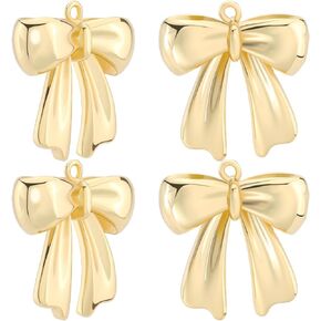 Beebeecraft 1 Box 5Pcs Bowknot Charms 18K Gold Plated Brass Large Bow Dangle Pendants Charm with Loop for Jewellery Making DIY Craft Supplies