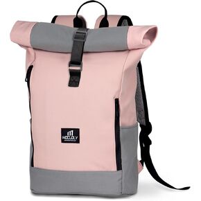 Rolltop Backpack for Women, Waterproof Roll Top Backpack for Travel, Casual or College Fits 15.6 Inch Laptop Backpack with Laptop Compartment, Pink
