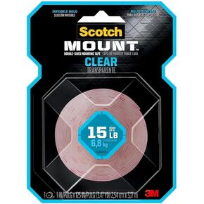 3M Clear Scotch-Mount Double-Sided Mounting Tape, Strips & Squares: 1 in x 125 in. (Clear)