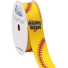 Ribbli Grosgrain Baseball Home Run Craft Ribbon,7/8-Inch x 10-Yard,Navy/White/Red