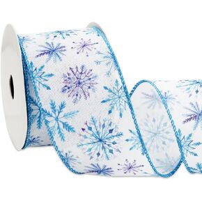 Christmas Snowflake Wired Edge Ribbon Blue Purple Snowflake Ribbon Winter Fabric Ribbon for Xmas Wreath Bow Making DIY Crafts Gift Wrapping, 12 Yard