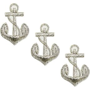 HHO Patch Set 3 Pieces. Mini Anchor Silver Color Iron on Embroidered Patches Anchor Marine Sailor Naval Cartoon Motif Applique Embroidery Garment Patch Sewing on for Clothes
