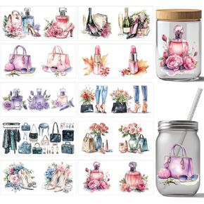 arricraft 10 Sheets High Heels Perfume Pattern Transfer Stickers, 11x24cm (4.33x9.45 inches) Women's Fashion Cup Transfer Stickers Waterproof PVC Stickers for DIY Glasses Furniture Decoration Stickers