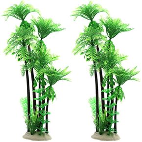 POPETPOP Aquarium Plants : 2Pcs Coconut Tree Aquarium Decorations Plastic Fish Tank Plants Aquatic Plants Aquarium Ornaments for Fish Bowl