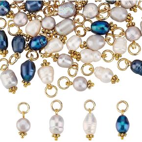 PH PandaHall 40pcs 4 Styles Natural Pear Pendant Charms Pearl Dangle Charms with Golden Brass Loops for Earring Bracelet Necklace DIY Jewelry Making