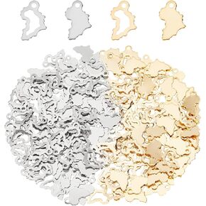 DICOSMETIC 200Pcs 2 Styles African Map Charms Hollow World Map Pendants Stainless Steel and Gold Color Heart Charms Small Wave Shape Neclace Pendants for DIY Jewelry Making, Hole: 1.5mm