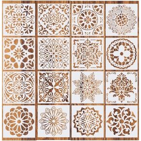 16Pcs (6 x 6 Inch) Reusable Mandala Stencils, Mandala Dot Painting Templates, Used for Painting Wall Art Home Decor (Flower Color 1)