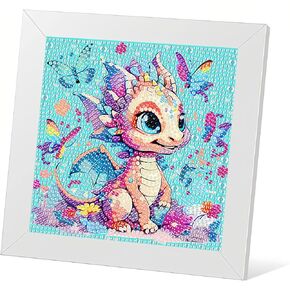 mrpwnle Dragon Diamond Art Kits for Kids - Dragon Diamond Painting Kits for Kids Beginners with Frame, Easy to DIY Cute Animals Diamond Art Kit for Kid Ages 4-8-12 for Gift Decoration 7x7in