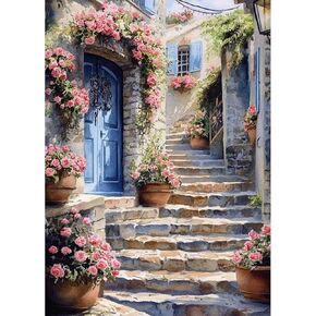 HEIBAGO Street Diamond Art Kits for Adults, 5D Full Drill Round House Painting Gems with Flower Diamond Painting, House Diamond Dots Perfect for Home Wall Decor 12x16inch