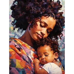 African American Black Girl and Baby Colorful （1） 5D Adult Diamond Art,DIY Diamond Art Painting Kit for Decor Canvas 11.7x15.7inch/30x40cm